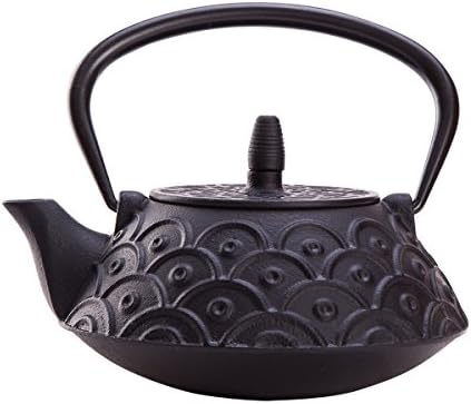 THY COLLECTIBLES Black Cast Iron Tea Set Teapot Tetsubin, Oriental Symbol