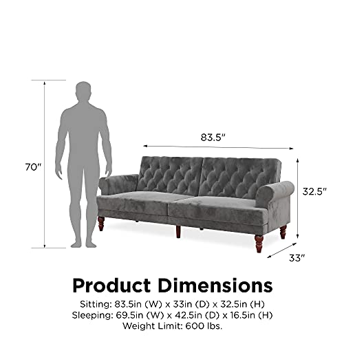 Novogratz 2342479N Upholstered Cassidy, Convertible Sofa Bed, Gray
