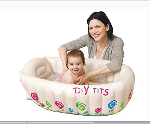Inflatable Baby Bathtub, Portable Mini Air Swimming Pool Kid Infant Toddler Thick Foldable Shower Basin with Soft Cushion Central Seat (Beige)