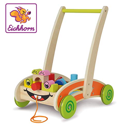 Eichhorn 100001833 - Eichhorn, Spiel- und Lauflernwagen - teilmontiert - mit 35 bunten Bausteinen aus Holz - 39 x 25 x…