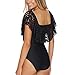 EVESUN Women's Ruffle Falbala One Piece Swimsuit Off Shoulder Sexy Monokini Swimsuit(XL,BK)