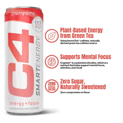 C4 Smart Natural Energy Drinks with Zero Sugar and Zero Calories, Sugar