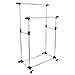MyGift Deluxe Stainless Steel Double Rails Rolling Clothing and Garment Rack Stand w/Adjustable Telescoping Vertical and Horizontal Bars