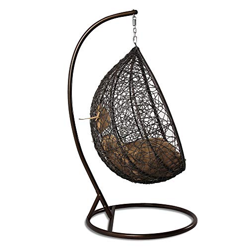 DEKO VERTRIEB BAYERN Luxus Premium Rattan Hängesessel Set Hängekorb Polyrattan Hängestuhl Hängeschaukel inkl. Rücken-und Sitzkissen – Bild 6