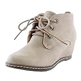 Nature Breeze Willow-01 NuBuck Round Toe Lace Up Wedge Boots