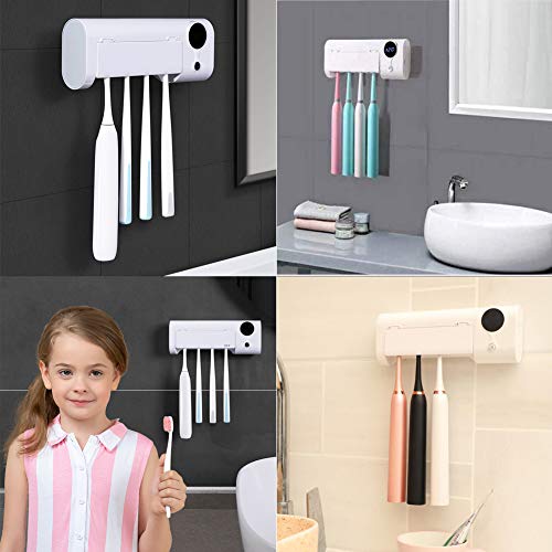 Vinkki UV Toothbrush Sanitizer Wall Mounted Bathroom LED UV Toothbrush Holder Toothbrush Organizer 2000mAh Charging Timing Function 4 Slots for Family Ladies Men Baby Kids Bathroom - Thumbnail 5