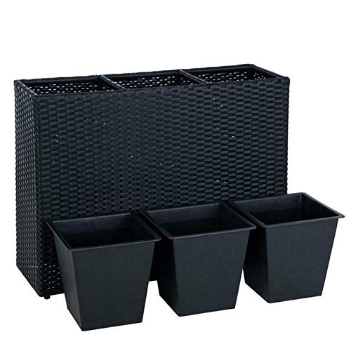 Kosoree Hochbeet Polyrattan Blumenkübel Pflanzkübel Rattan Blumentopf Set Schwarz – Bild 4