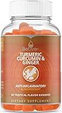BeLive Turmeric with Ginger Gummies Curcumin Vitamins, Vegetarian Friendly, All Natural Chews for Adults & Kids, 60 Count