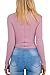 Mulisky Women Choker V Neck Lace Up Long Sleeve Ribbed Kintted Bodysuit Pink S
