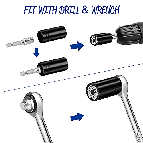 Gifts for Men Dad Husband Father Him, 360°Grip Socket Set Fits Standard 1/4\'\' - 3/4\'\' with Multi-Function Power Drill Adapter Best Tools Gifts for Men, Father, Dad, Husband, Boyfriend, Gift Box