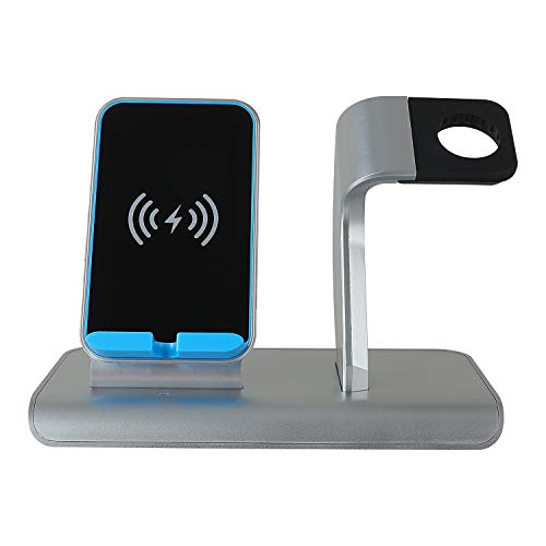 Co-Goldguard Phone Wireless Charger Stand 2 in 1 Charging Dock Fit for Watch Series 1 2 3 Compatible with iPhone X XS MAX XR 8 Plus Silver Blue