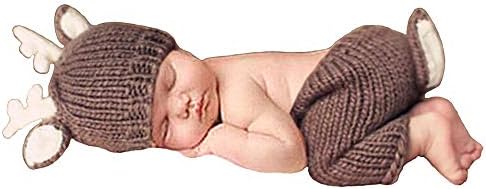 Newborn Baby Infant Photography Props Outfits Hat Pant For Boy Girl, Brown/White, Suitable for 0-6 months baby