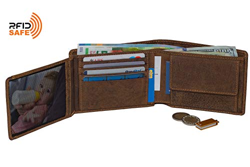 thumbnail image 2 of Men's Genuine Leather RFID Blocking Wallet - Slim Bifold Credit Card Holder With Photo Pocket (KERTZ Brand, Black/Brown) 2 of 14
