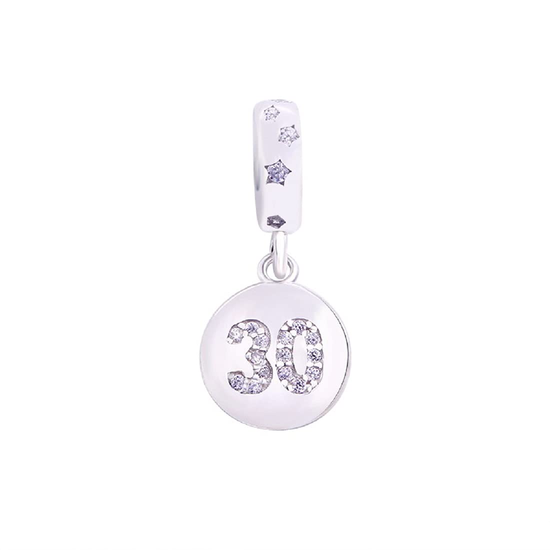 FeatherWish Celebration 30th Happy Birthday 925 Sterling Silver Dangle Pendant Charm With Cubic Zirconia Compatible With Pandora Bracelet Or Necklace 16 18 21 30 40 (30th)