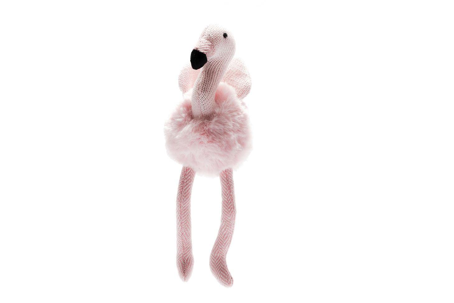 Small Pink Flamingo Baby Rattle with Tweed Legs