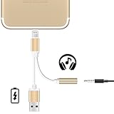 2 in 1 Lightning Adapter for iPhone 7 / 7 Plus, KINGBACK Lightning Charger and 3.5mm Earphone Jack Cable Adapter [No Music Control] for iPhone 7/7 Plus/6s/6/5s/5 - Gold