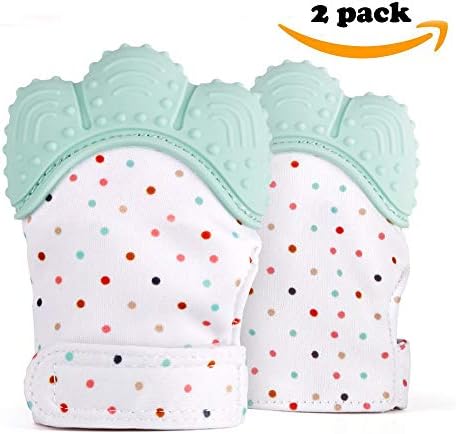 Baby Teething Mittens Self Soothing Pain Relief Mitt Stimulating Toddler Infant Dental Gum Teether Toy Unisex for 0-6 Months Baby (Blue)