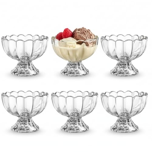 Jogo 6 Taças de Sobremesa de Vidro 125ml – Taças para Sorvete, Mousse e Pudim com Design Ondulado Elegante – Taça de Vidro para Sobremesas Premium