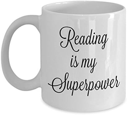 Reading is my Superpower mug, ceramic, coffee cup, book hoarder, cursive