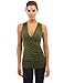 PattyBoutik Women V Neck Ruched Side Tank Top (Olive Green Small)