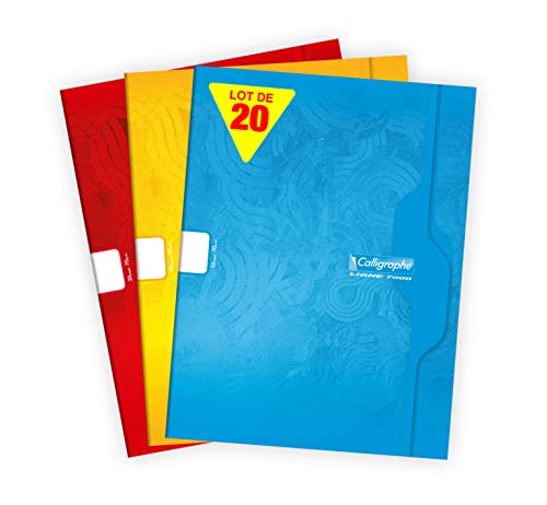 Calligraphe 7440C Lot de 20 Cahiers Agrafés (une Marque de Clairefontaine) - 24x32 cm - 32 Pages Unies Blanches - Papier 70 g - Couverture Carte Recyclée Vernie - Couleurs Aléatoires