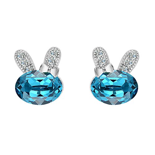 EVER FAITH 925 Sterling Silver CZ Lovely Bunny Stud Earrings Turquoise Color Adorned with Swarovski crystals