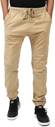 URBANMANIA Twill Jogger Hip Hop Drop Crouch Stretch Jogger Pants (XL, KHAKI)