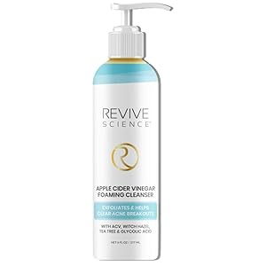 Revive Science Apple Cider Vinegar Exfoliating Face Wash - Foaming Facial Cleanser with AHA, Glycolic & Witch Hazel for All Skin Types- Helps Reduce Acne & Blackheads - Face Wash for Women & Men, 6oz