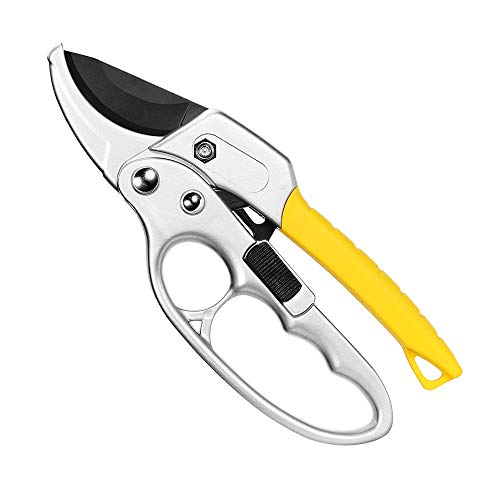 Outfun Pruning Shears Anvil Garden Clippers,Ratchet Hand Pruners & Tree Trimmers Secateurs,Sharp Gardening Scissors with Ergonomic Handles for Those with Carpal Tunnel, Arthritis