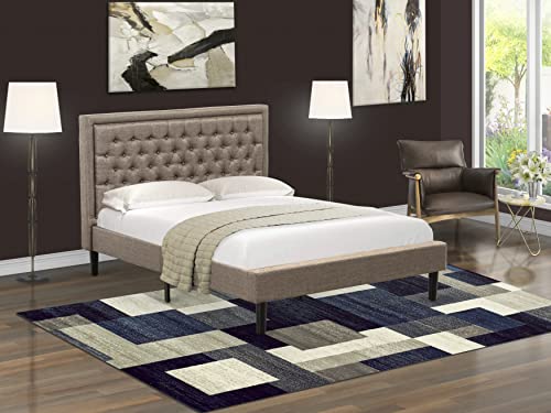 East West Furniture KDF-16-Q Platform Queen Size Bed - Dark Khaki Linen Fabric…