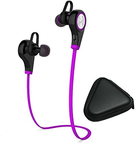 Bluetooth Headphones Purple Sports In-Ear Headsets Stereo Bass v4.1 Wireless Earbuds Hands-free with Earphones Case