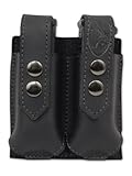 New Barsony Black Leather Double Magazine Pouch for .380 Ultra-Compact 9mm 40 45