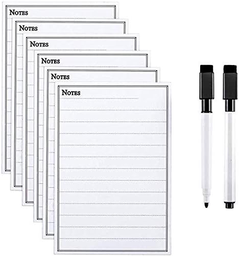Magnetic Dry Erase Whiteboard Sheet,6 x 5.5 Inch/ 6 Pads a Set Magnetic Notepads/to Do List Memo Notepad/Grocery List Pad/Free Magnetic Markers with Eraser Included