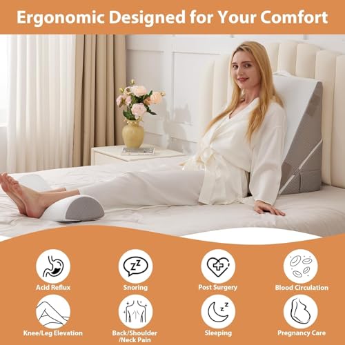 Bed Wedge Pillow Set, Adjustable Wedge Pillow Headboard, Bed Wedge Pillow for Back Pain Relief, Sleeping, Post Surgery, Back Support Pillow for Acid Reflux Relief, Snoring