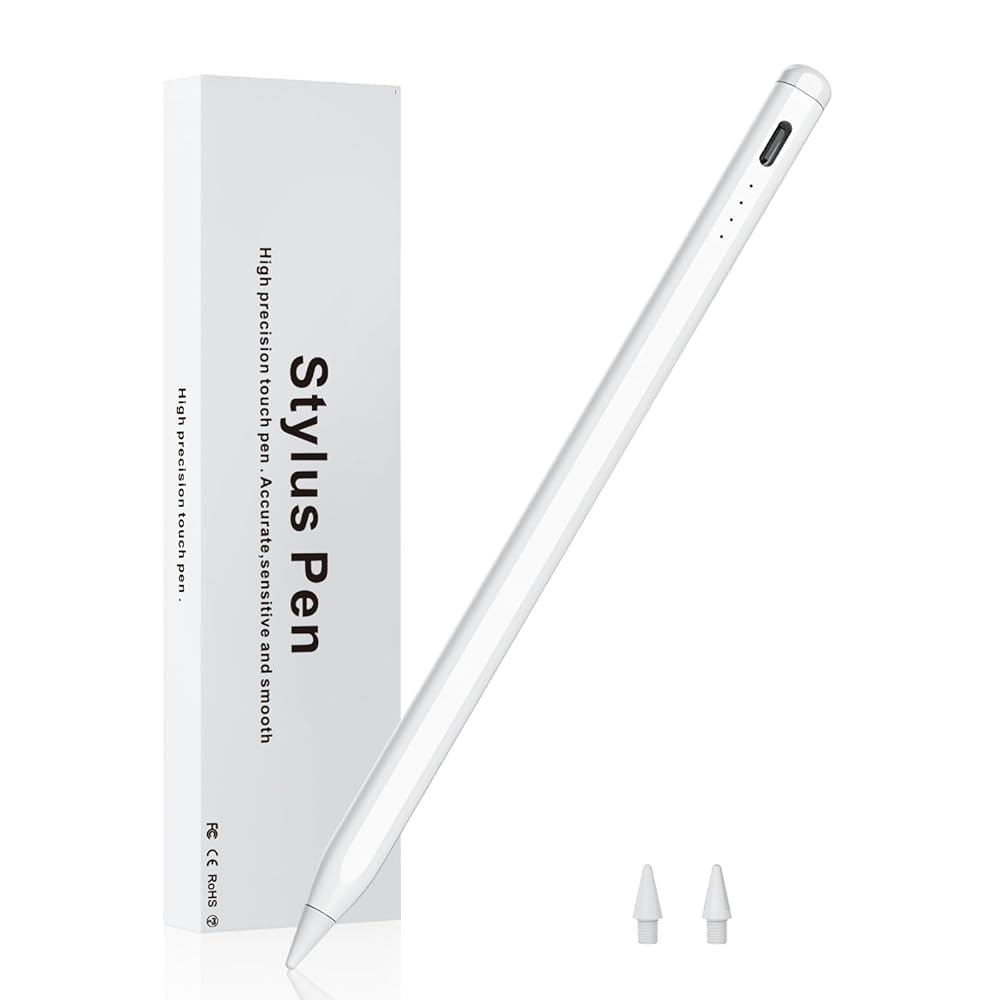 Stylus Pen for iPad with Palm Rejection, USB-C Fast Charge, Tilt Sensitivity Active Pencil Compatible with (2018-2025) Apple iPad Pro 11"/12.9", iPad Air 3/4/5, iPad 10/9/8/7/6, iPad mini 5/6 - White