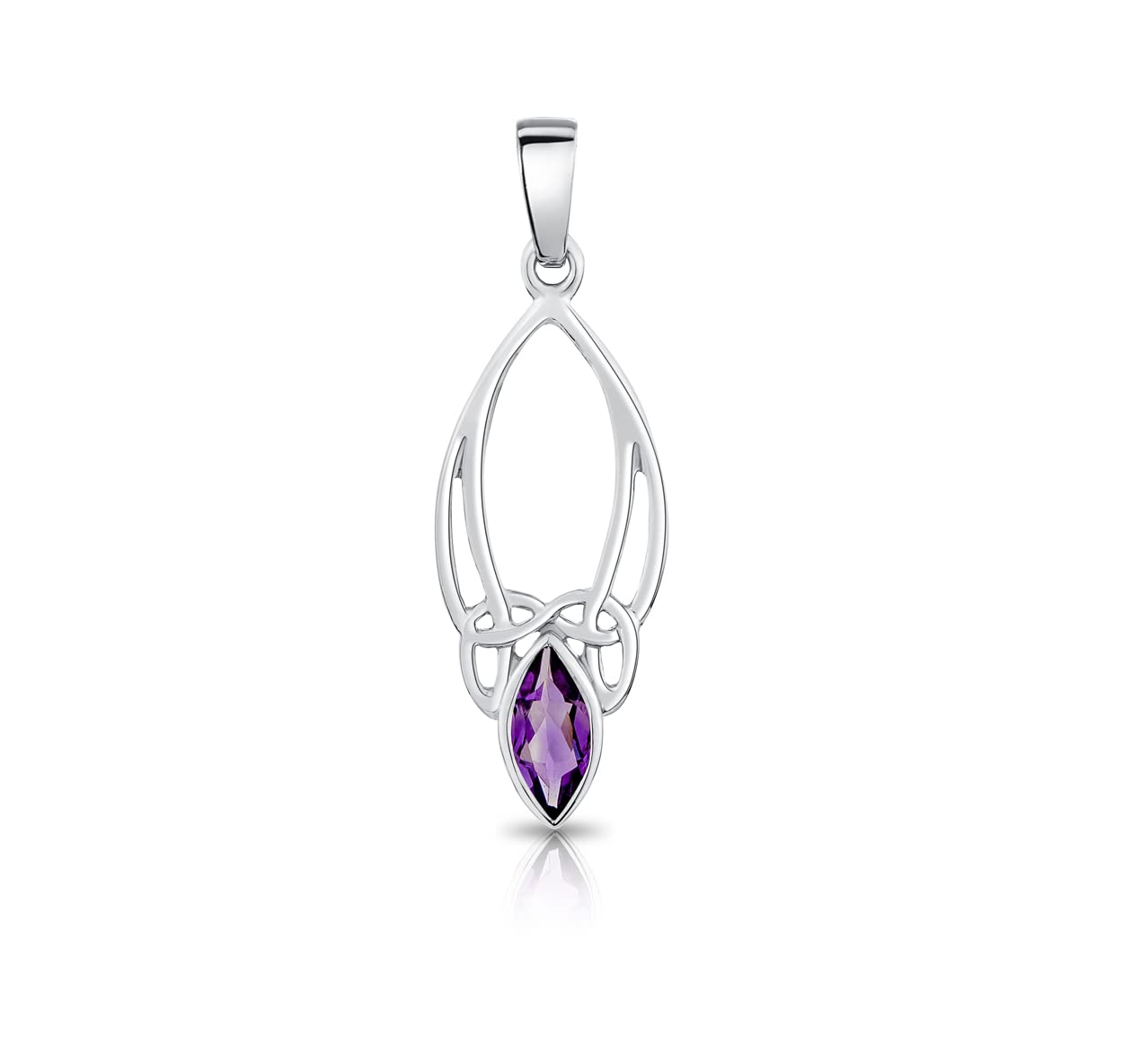 DTPsilver® 925 Sterling Silver Pendant - Celtic Pendant with Natural Gemstones - Without Curb Chain - Amethyst