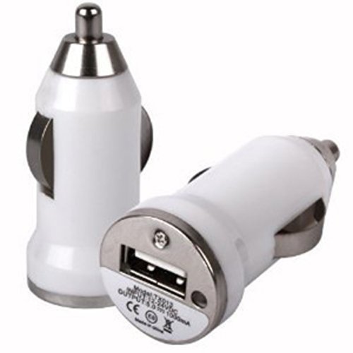 White Compact USB Car Charger Adapter for all Mobile Phones iPad, iPhone, iPod, Samsung, HTC, Blackberry, MP3 Players, Digital Cameras, PDAs, Apple, Android, Tablet (Pack of 2)