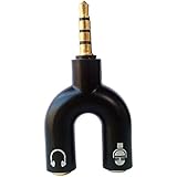 Conwork 3.5mm Gold Plated Headphone Mic Audio Y Splitter Flat Cable Adapter 4 position to 2x 3 pole For iPhone, iPad, itouch (Black)