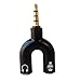 Conwork 3.5mm Gold Plated Headphone Mic Audio Y Splitter Flat Cable Adapter 4 Position to 2X 3 Pole for iPhone, iPad, itouch (Black)