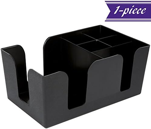 Black Bar Caddy with 6 Compartment, 10" x 6" x 4" Plastic Bar Organizer Holds Napkins, Toothpicks, Straws