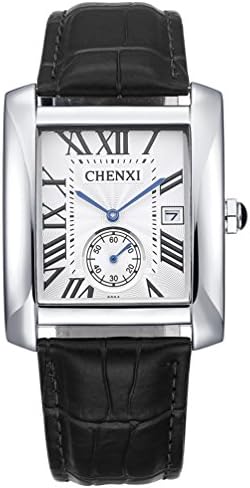 Men's Classic Analog Quartz Square Minimalist Thin Wrist Watch Business Casual Designer Scratch Resistant Face Leather Dress Band Sport Watched Waterproof - Black&amp;White