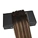 Sunny Balayage Clip in Hair Extensions Remy Human Hair 14inch 9pcs 140g Full Head Highlight Chestnut Brown mixed Dark Brown Dip-Dye Clip in Hair Extension