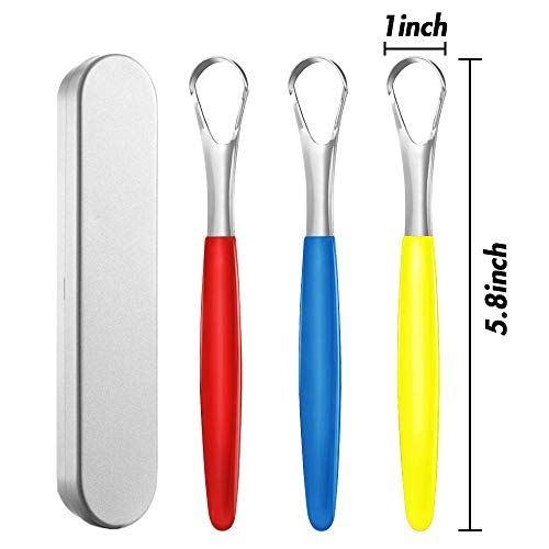 HANSGO Tongue Scraper Cleaner, 3PCS Stainless Steel Fresh Breath Tongue Scraper Metal Tongue Scraping Cleaner