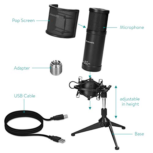 Navaris SM-01 Studio USB Kondensator Mikrofon - mit Popschutz Spinne Stativ - 25mm Kapsel - 20Hz-20kHz… – Bild 5