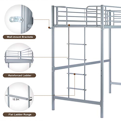 Bonnlo Twin Size Metal Loft Bed for Kids, Gray Pricepulse