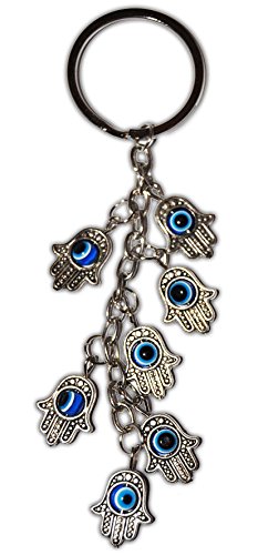 Lucky protection Judaica evil eye amulet Kabbalah KEY CHAIN with 7 lucky Hamsa from Israel