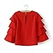 Memorose Women Elegant O-Neck Solid Ruffle Flare Sleeve Short Top Shirt Blouse Red L