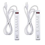Cable Matters 2-Pack 6 Outlet Surge Protector Power Strip with USB Charging Ports, 300 Joules with 8 Foot Power Cord in White