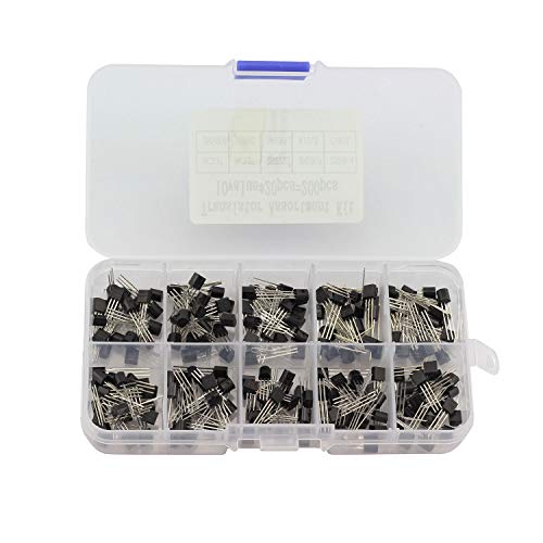Tegg 200pcs TO-92 Transistor Assorted Kit 10 Values DIY Electronic Circuit Semiconductor Triode Assortment BC337 BC327 2N2222 2N2907 2N3904 2N3906 S8050 S8550 A1015 C1815