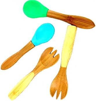 Baby / Toddler Flatware set - Bamboo Silicone Spoon and Fork，Pack of 4